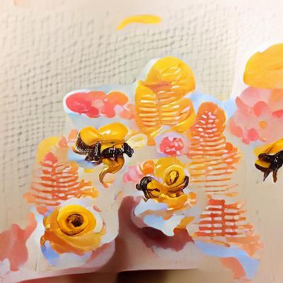 Detailed Gouache Painting of Bees