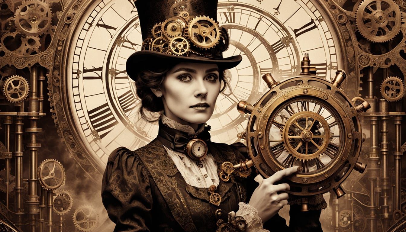 Steampunk Gothic Woman with Clockwork Device