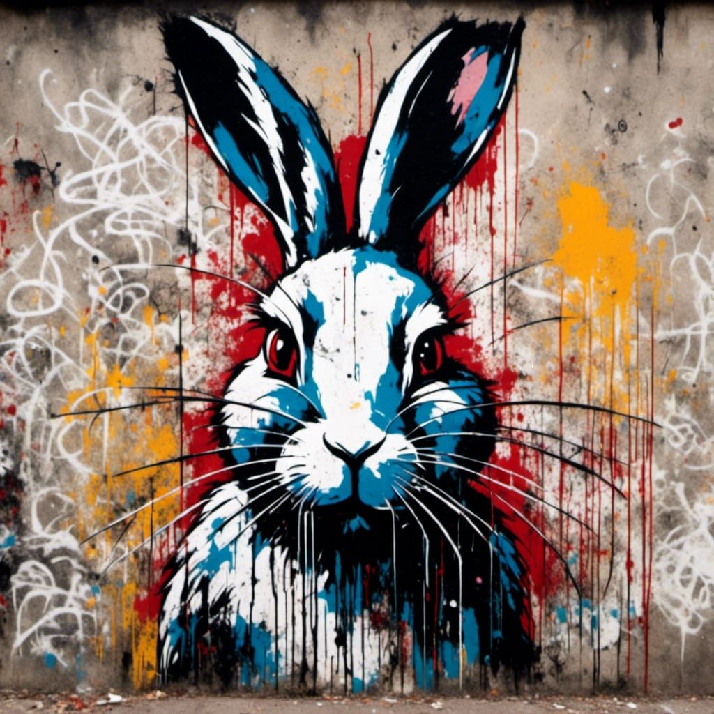 Creepy Rabbit Graffiti in Neo-Expressionist Style