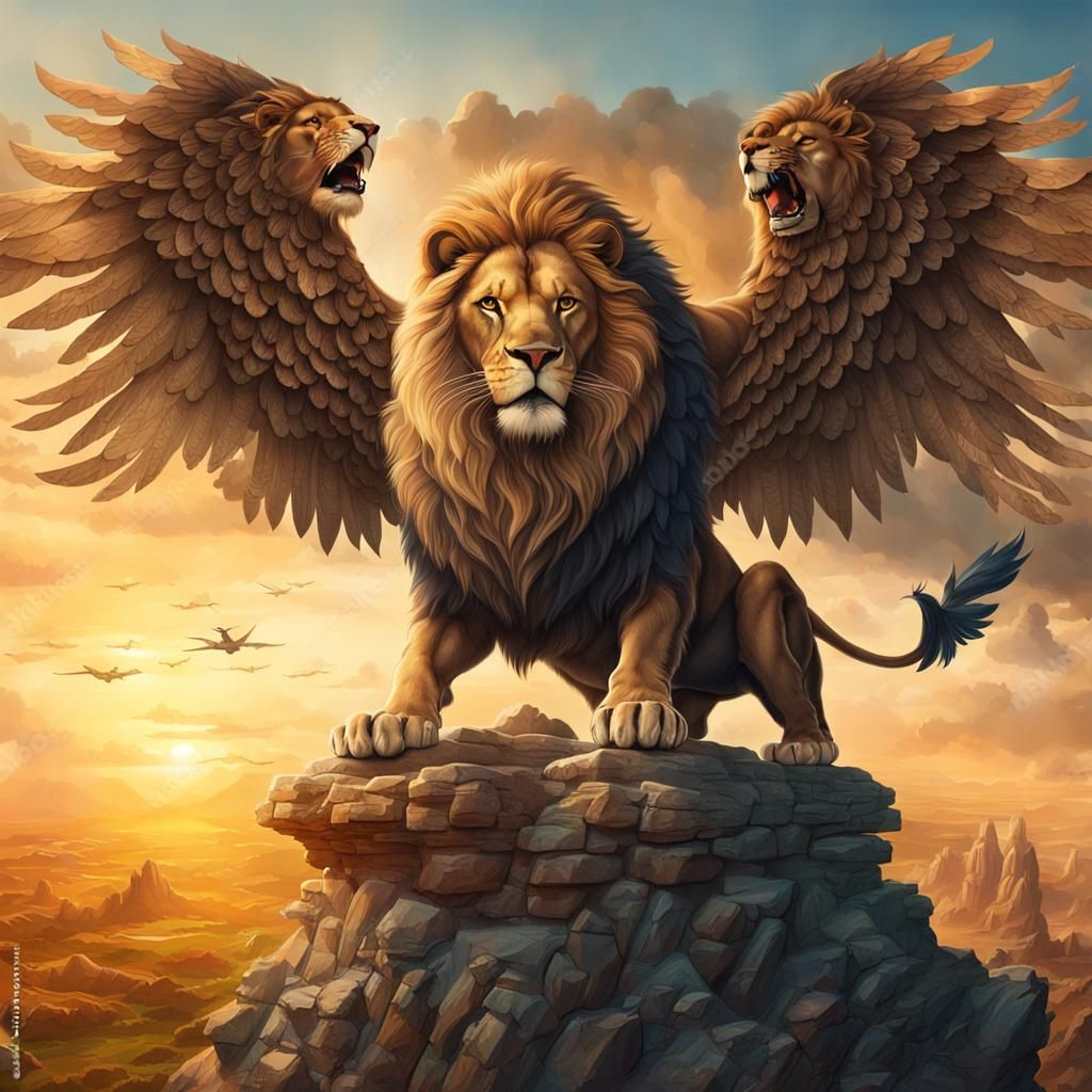 Winged Lion and Rider at Sunrise