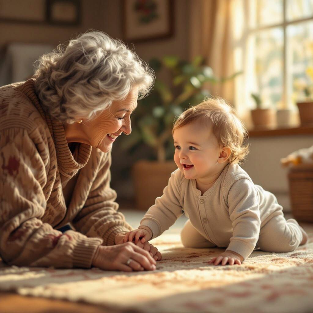 Joyful Baby Crawling to Grandma: A Heartwarming Scene