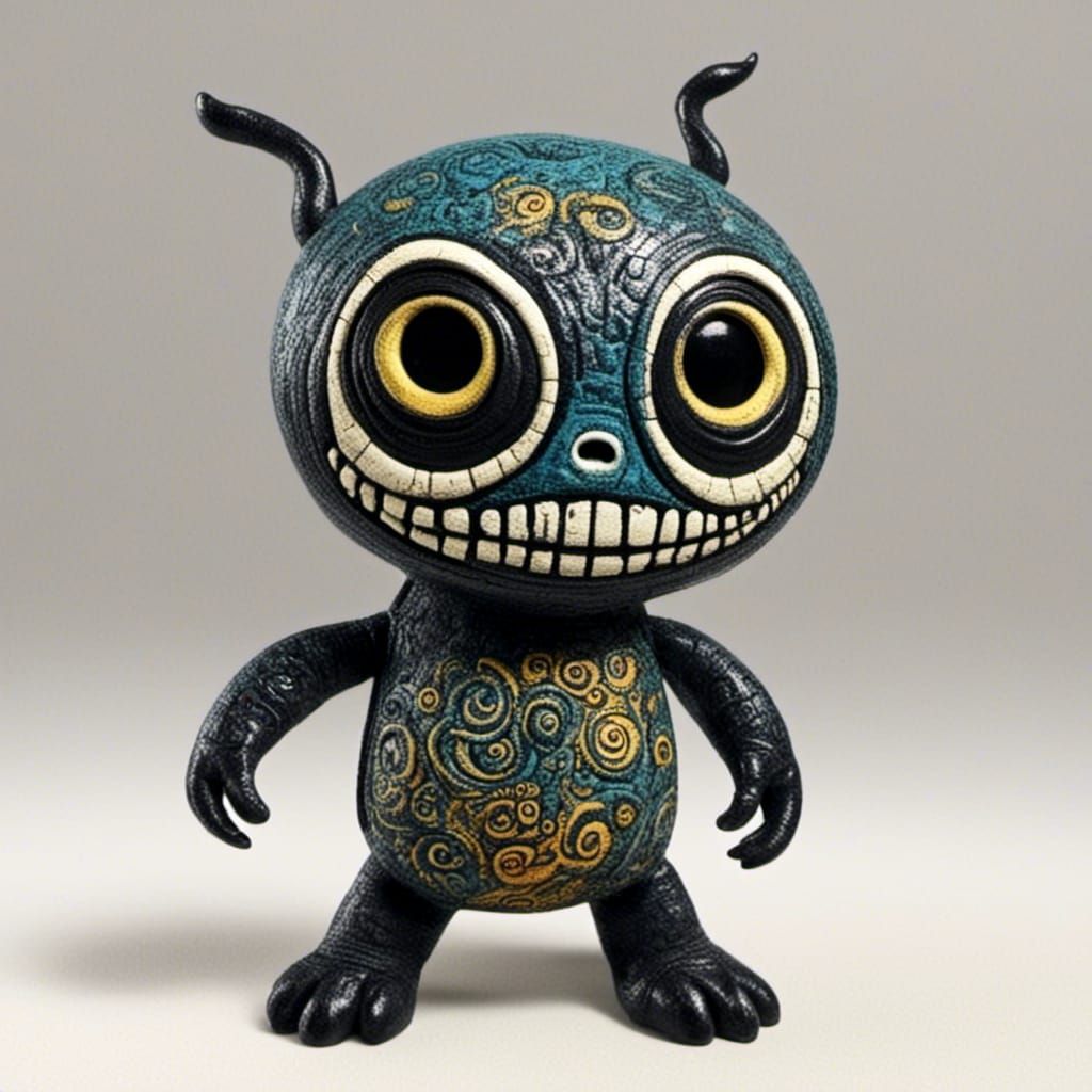 Abstract Doll Character Art with Textured Surface