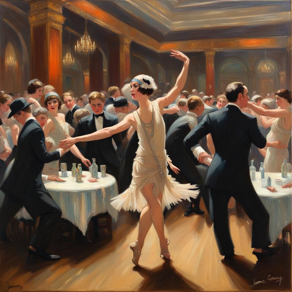 Roaring Twenties Flapper Girl in Ballroom Painting