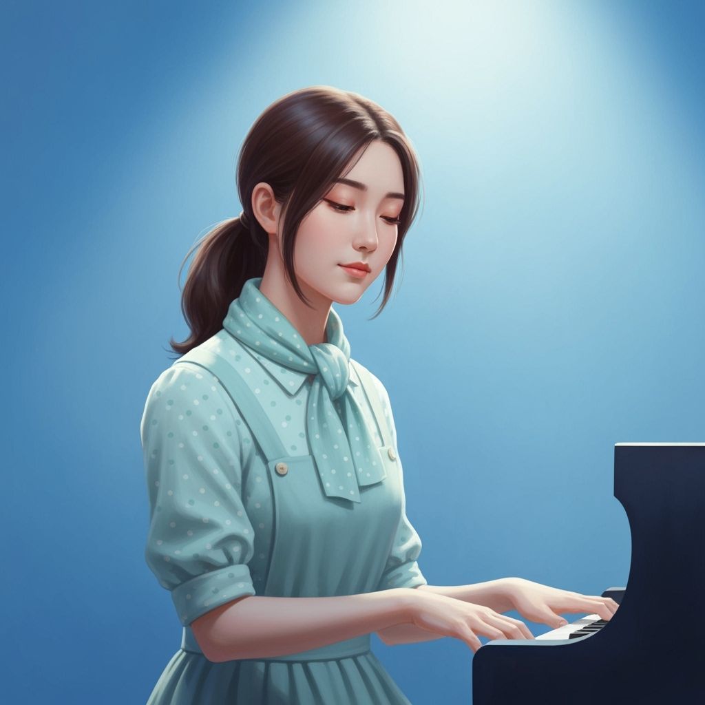 Serene Pianist in Dreamy, Painterly Style