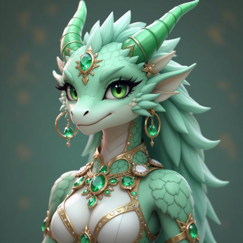 Emerald Moon Dragon in Detailed 3D Anime Style