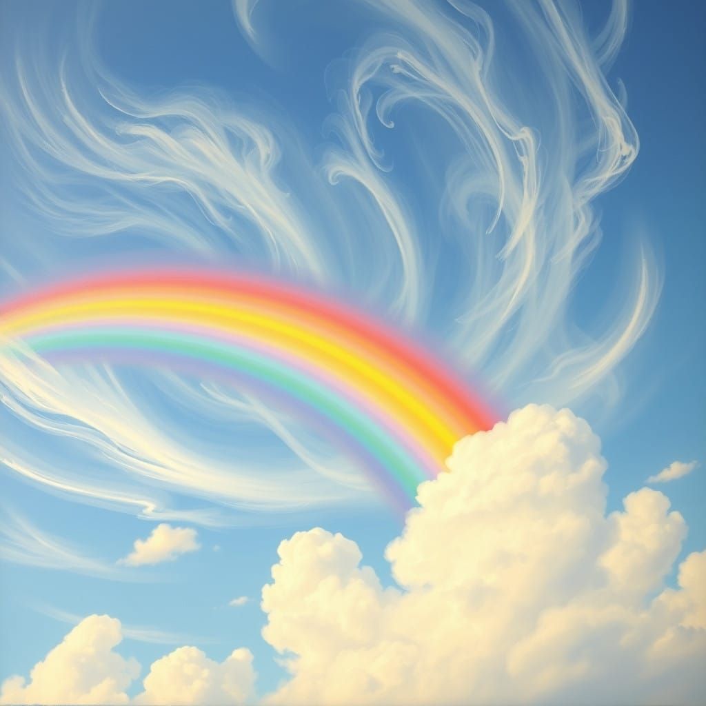 Whimsical Rainbow Descends Upon a Dreamy Cloudscape