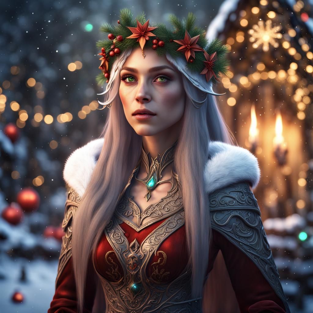 Elven Christmas Goddess in Detailed Matte Painting