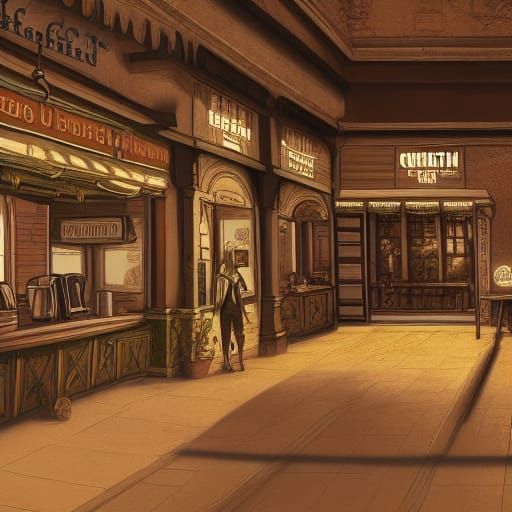 Empty Coffee Shop: Detailed Matte Painting