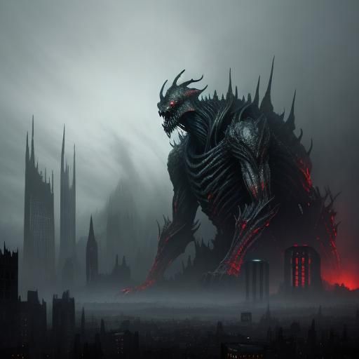 Alien Monster Havoc in Ruined Cityscape