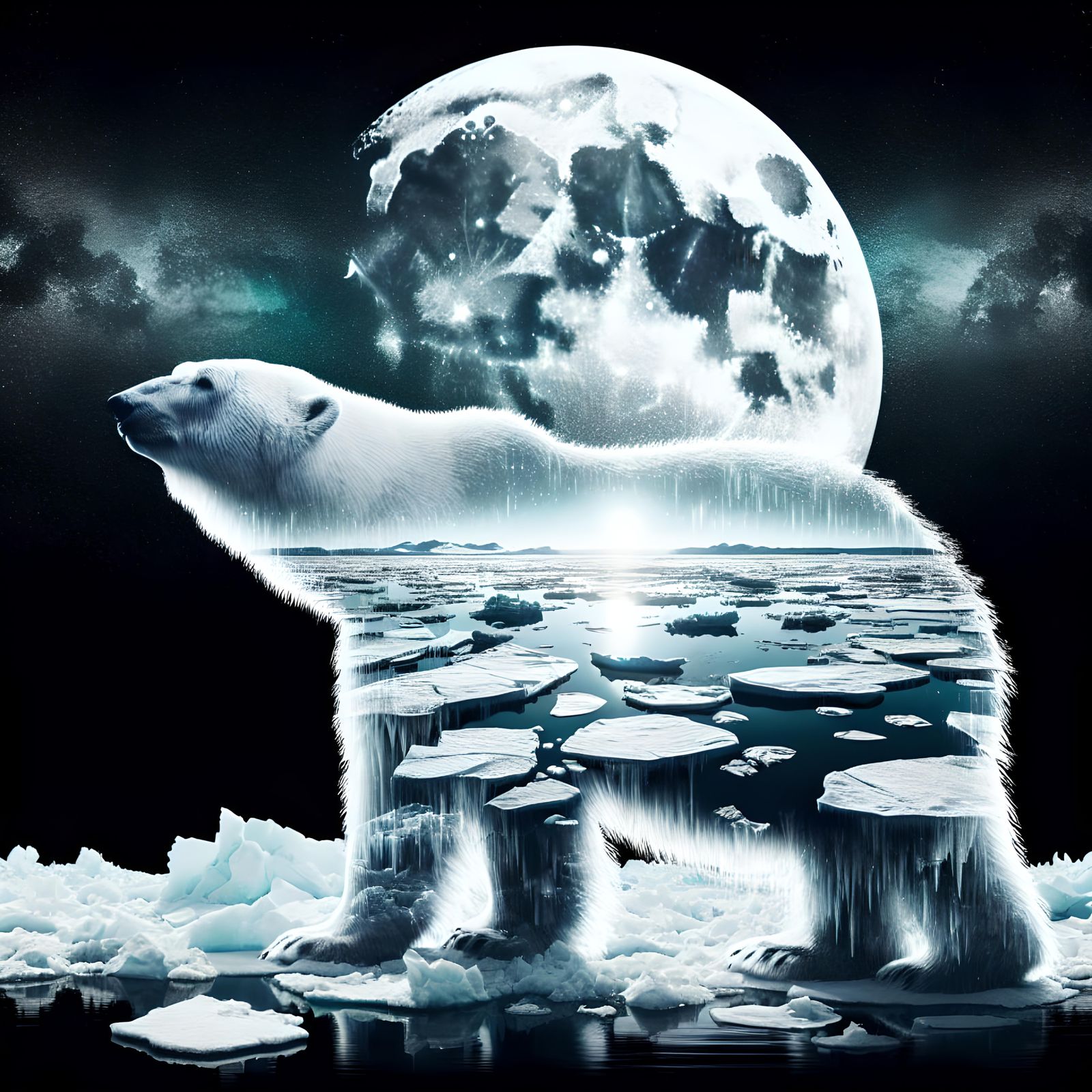 Polar Bear Double Exposure in Arctic Landscape