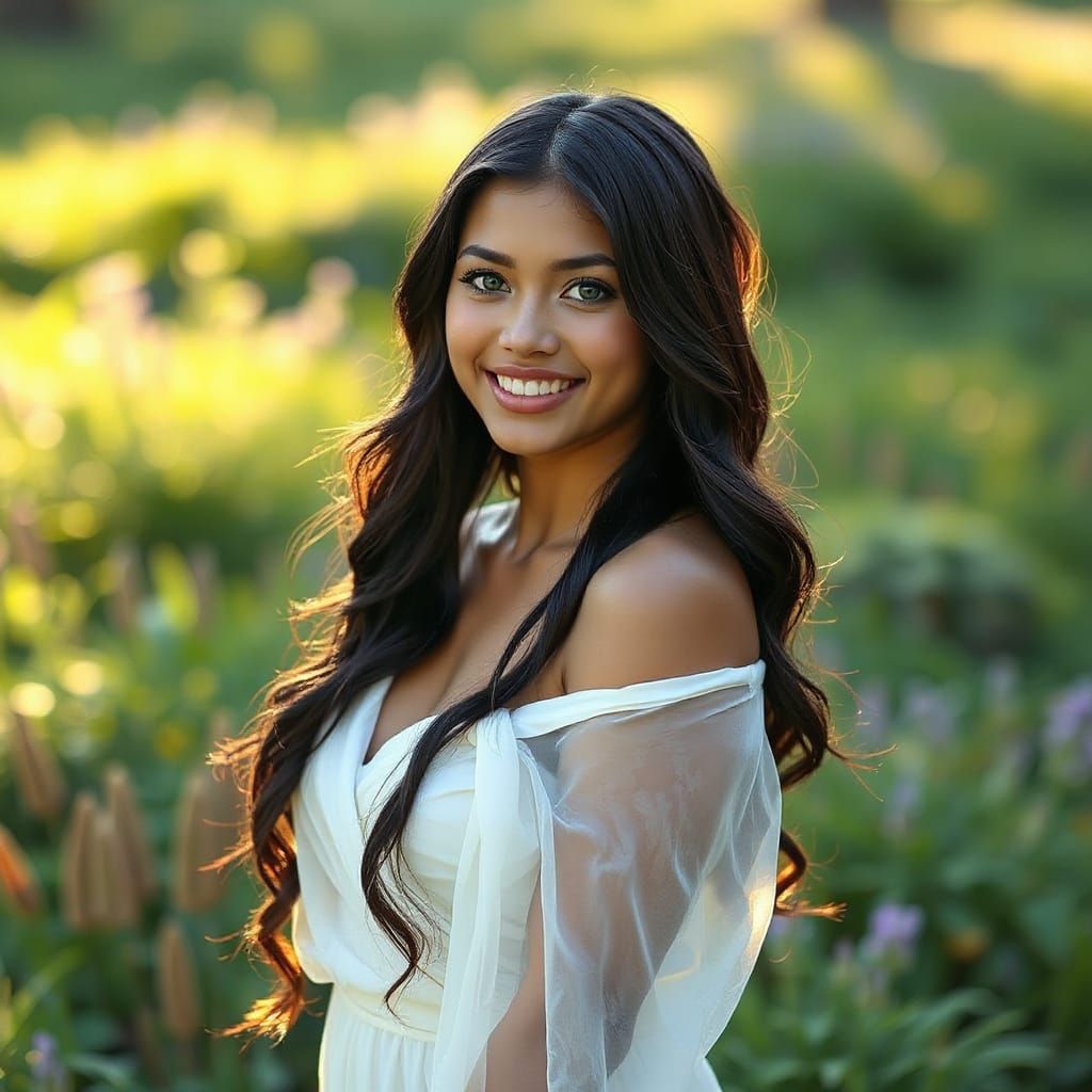 Enchanting Maiden Radiates Warmth in Dreamy, Mystical Light