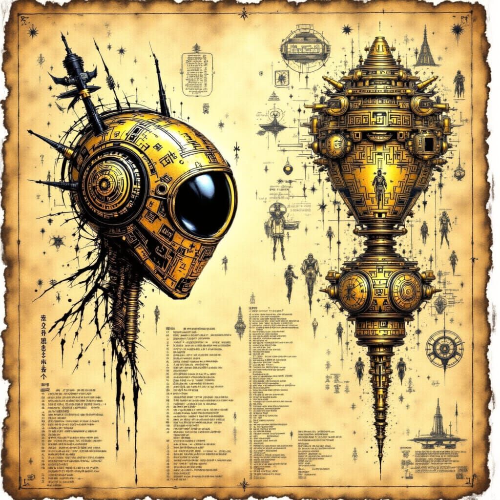 Detailed Schematic of an Ancient Steampunk Mechanical Device