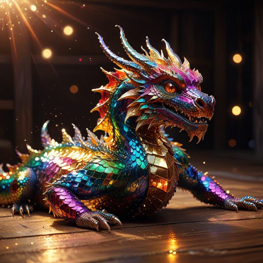Vibrant Dragon in Glittering, Rainbow-Colored Sequins
