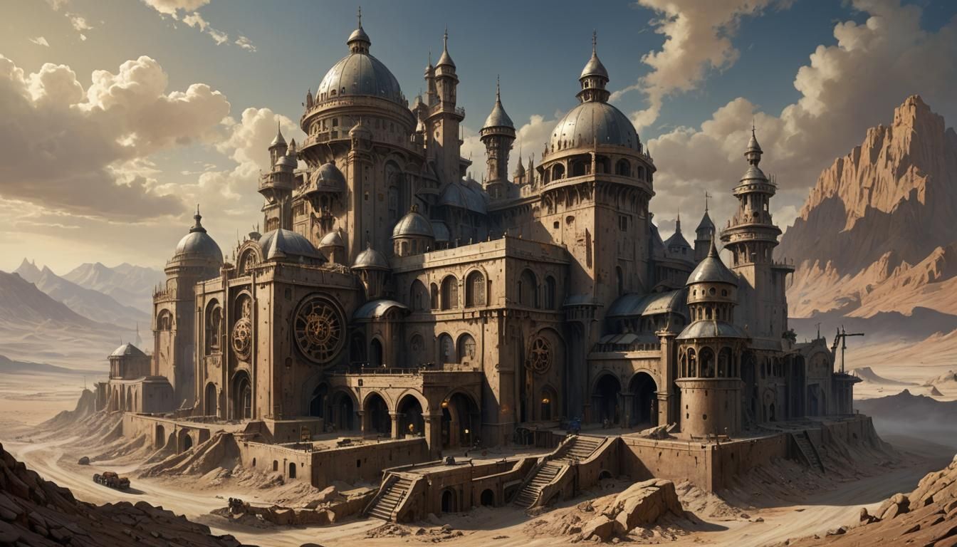 Steampunk Fortress-Monastery in Barren Wasteland