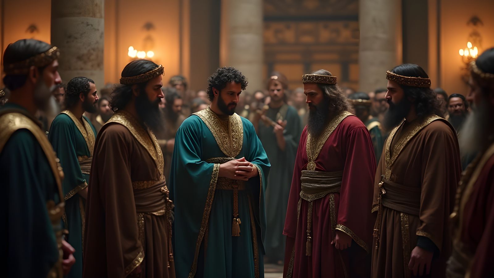 Ancient Babylonian Officials Conspire in Royal Palace Halls