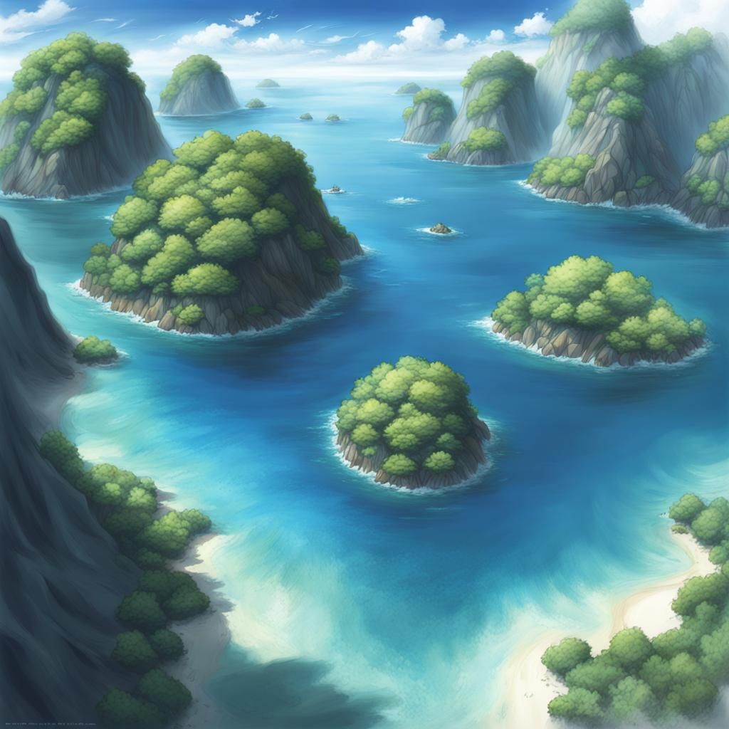 Hyperrealistic Islands in Anime Style