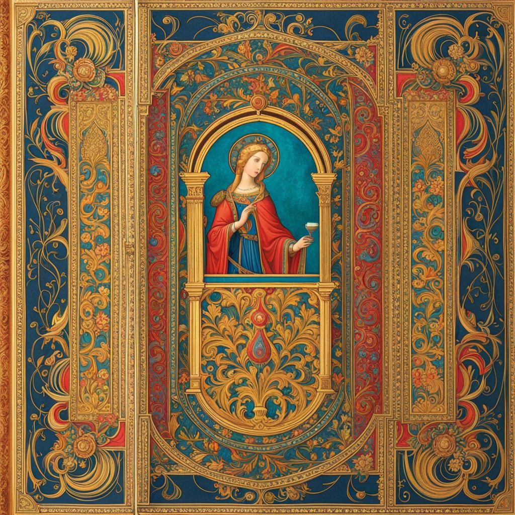 Illuminated Medieval Journal Page in Gold and Colors