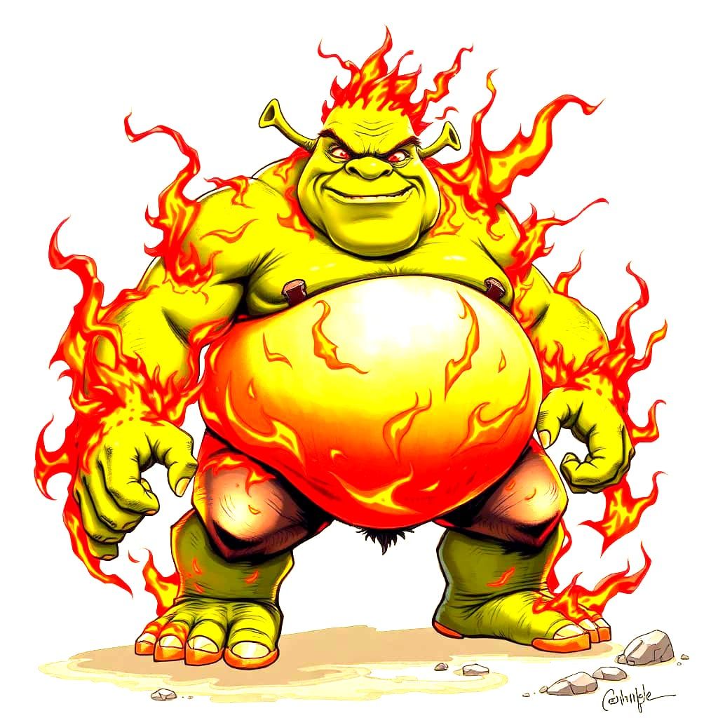 Fiery Ogre Body Engulfed in Vibrant Flames