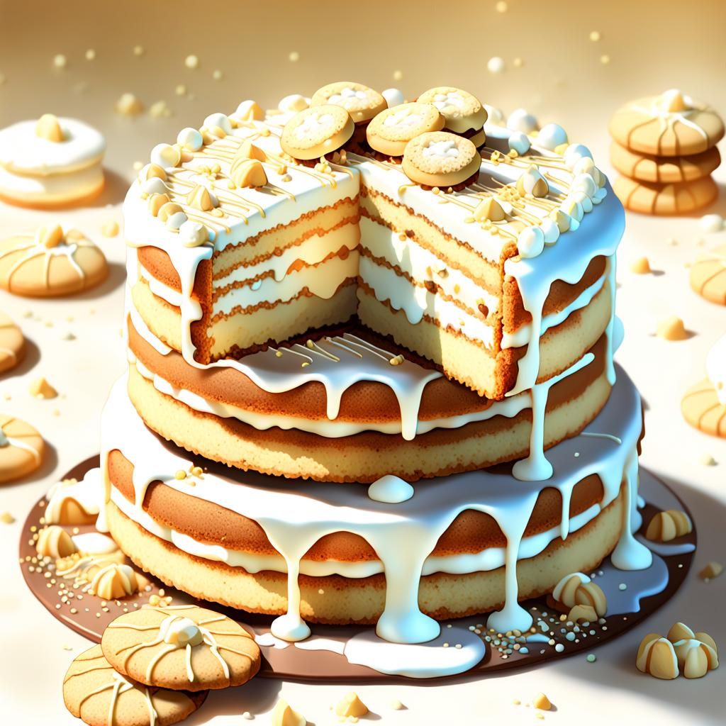 Delicious Molten White Chocolate Cookie Cake in Anime Style