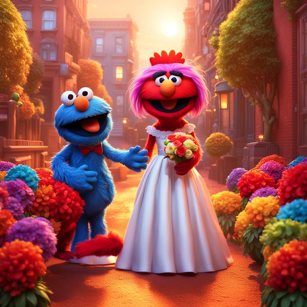 Elmo and Elena's Wedding: Pixar-Style 3D Digital Art
