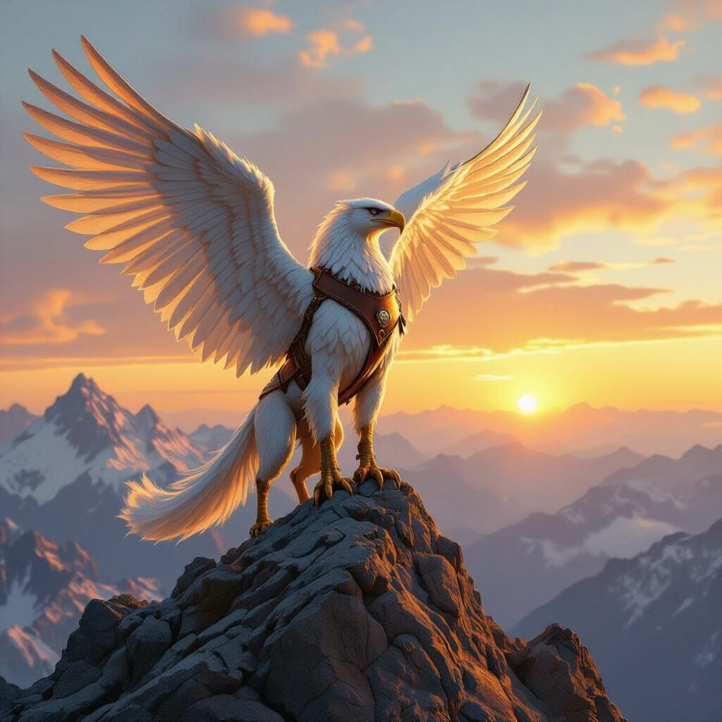 Majestic Griffin on Mountain Peak at Dawn