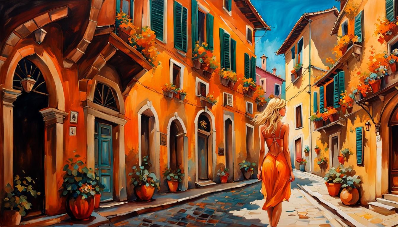 Orange Woman in Italian Street