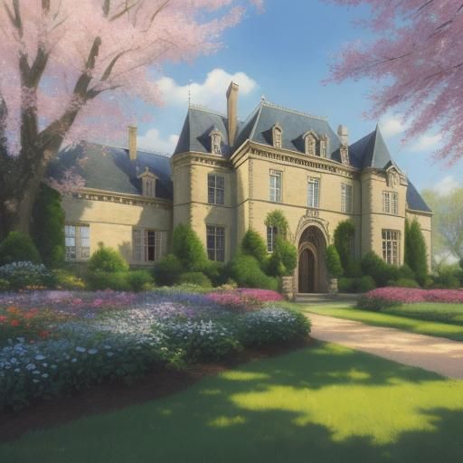 Impressionist Chateau in Springtime Serenity