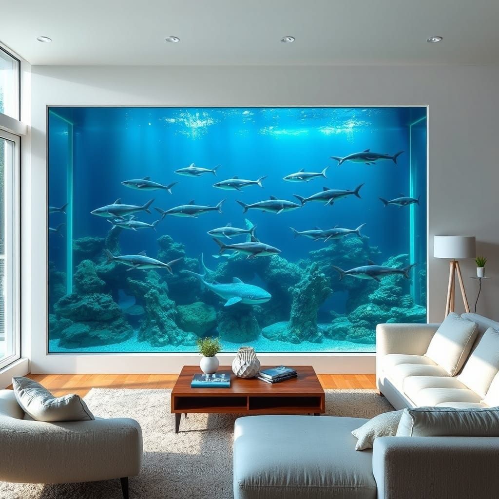 Tiny Whales Swim in a Modern Aquarium