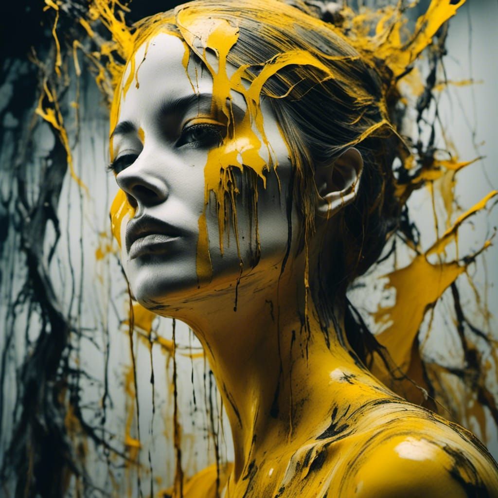 Beautiful Woman Portrait in Liquid Ink Style