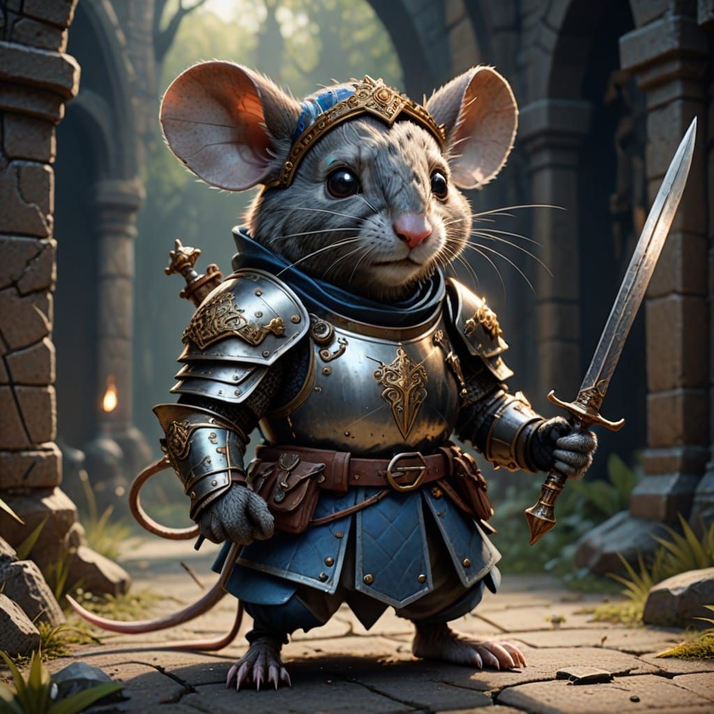Fantasy Mouse Knight in Patched Armor