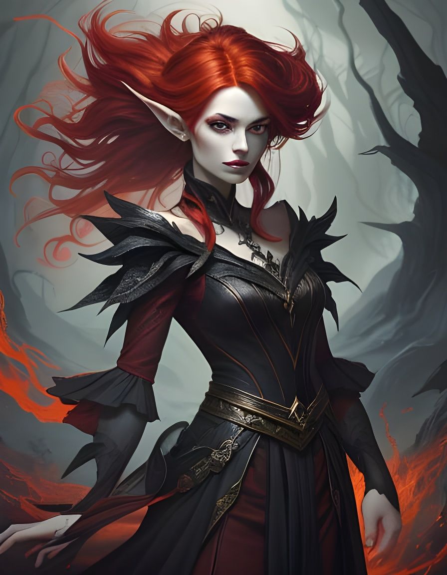 Vibrant Red Pixie in Fiery Fey Aesthetic