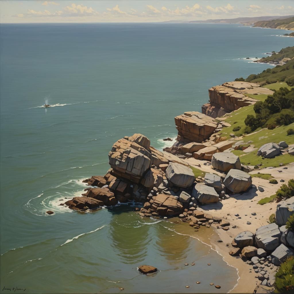 Oil Painting of Serene Water Scenery in a Dreamy Atmosphere