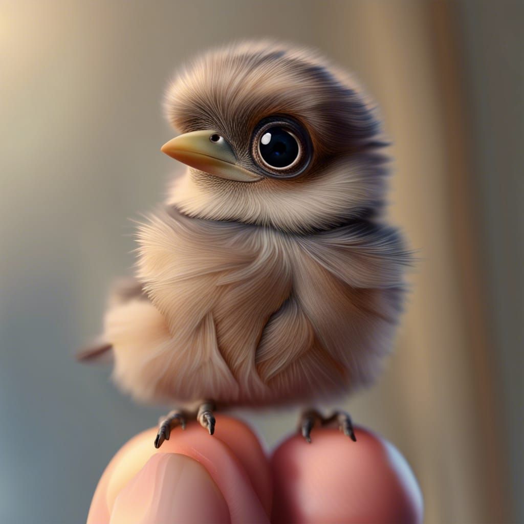 Cute Bird on Hand, Photorealistic Image