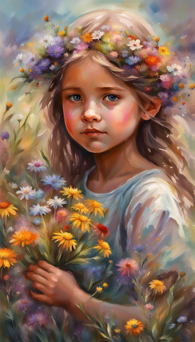 Girl Picking Wildflowers: Breathtaking Digital Art