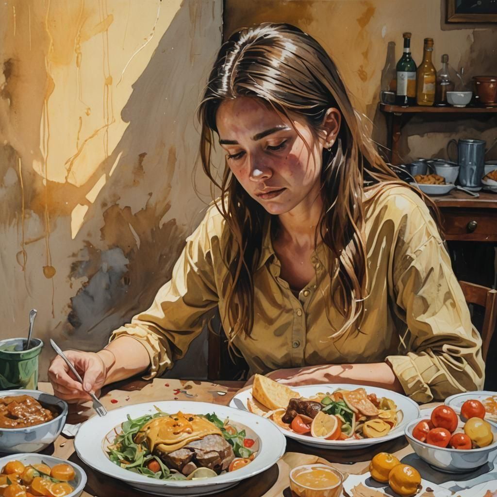 Girl with Eating Disorder in Gouache Painting