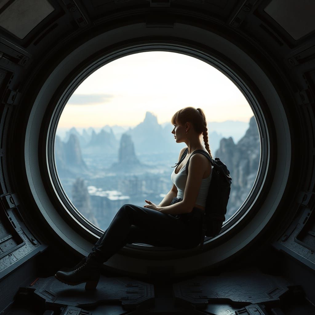 Futuristic Warrior in Spaceship Interior