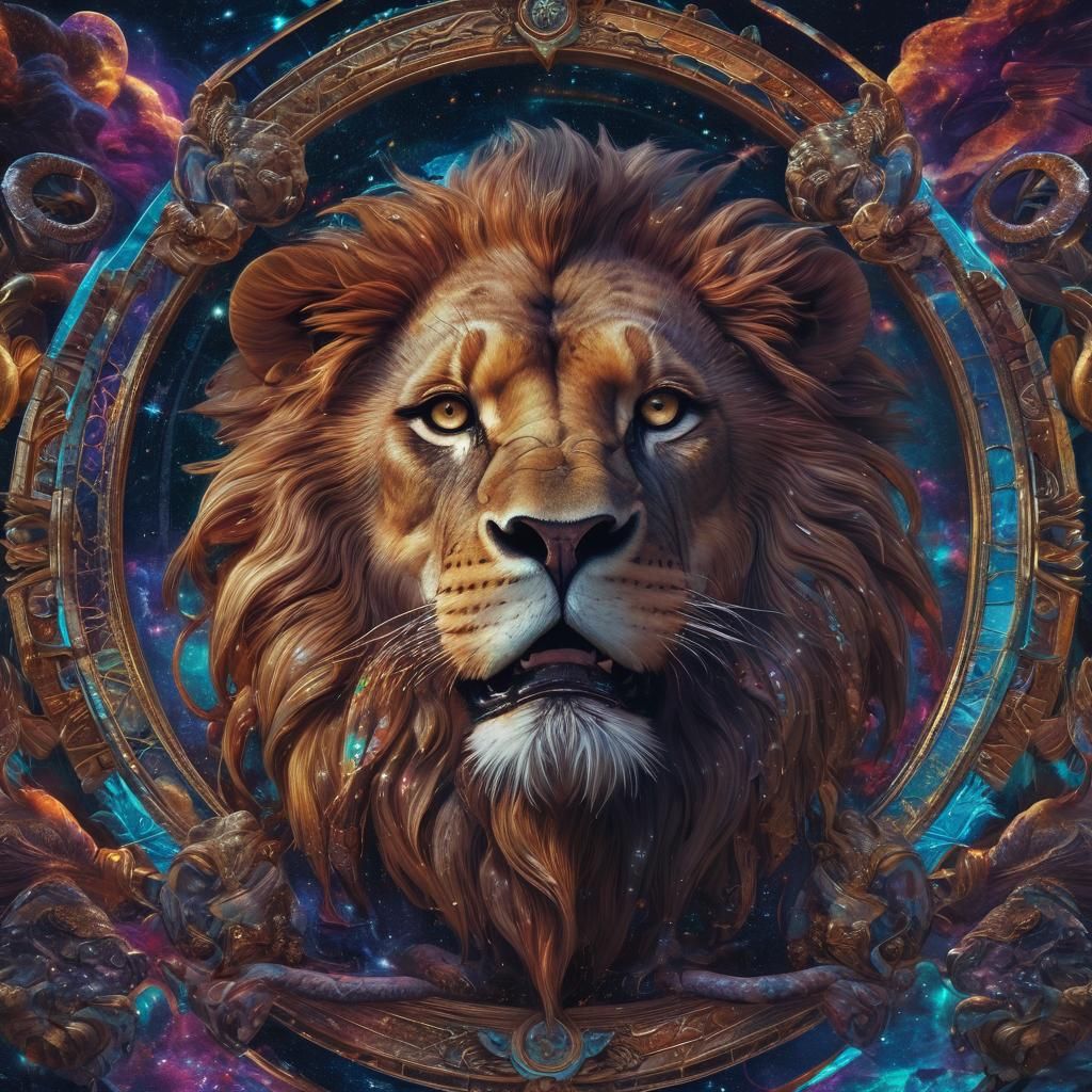 Cosmic Lion and Cobra in Astral Illustration Style