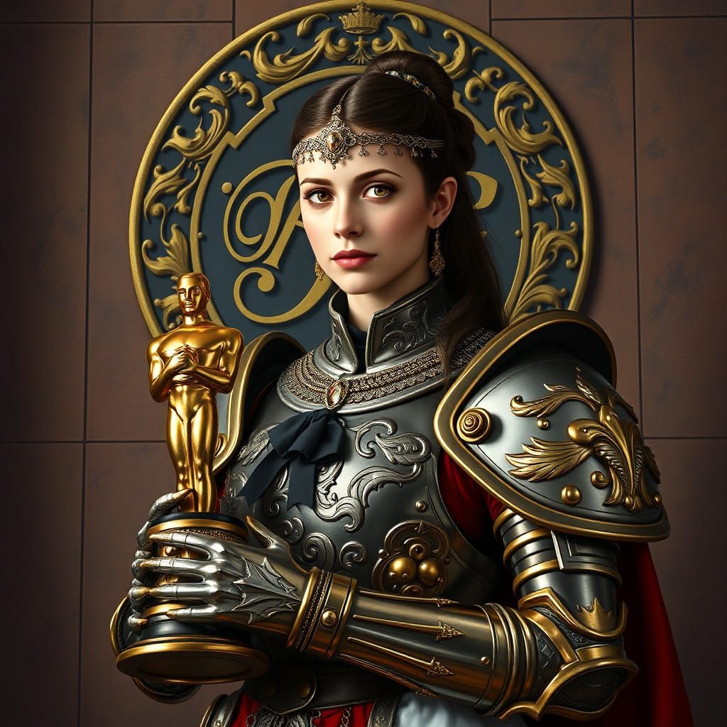 Croatian Female Soldier with Golden Oscar in Baroque Armor