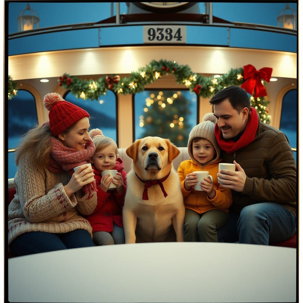 Joyous Christmas Family on Cinematic Holiday Ship