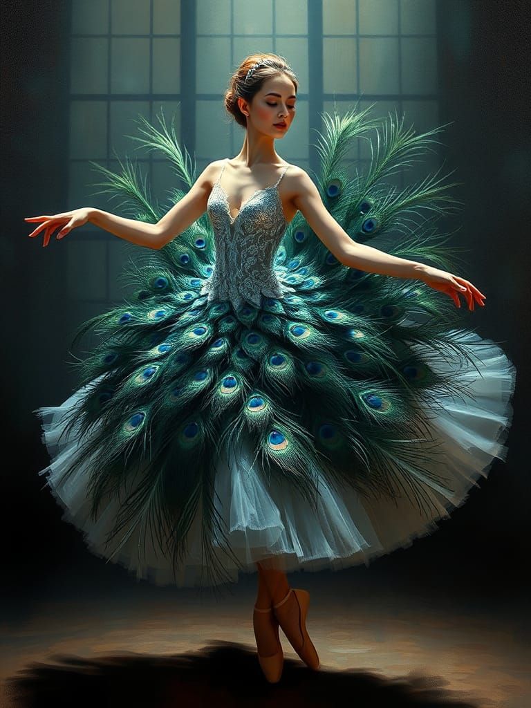 Peacock Ballerina in Hyperrealistic Style