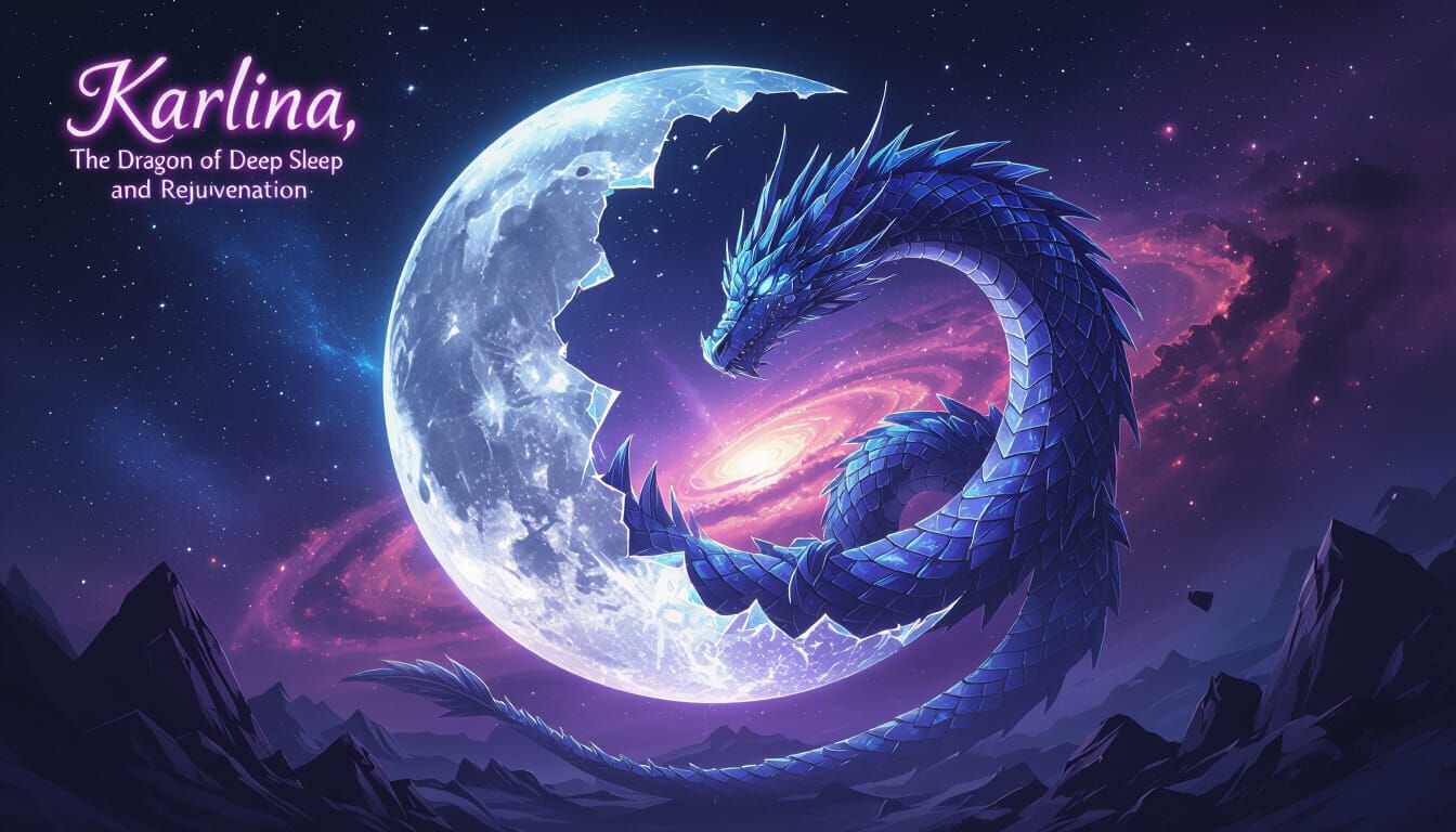 Crystalline Dragon Coiled Around Shattered Moon