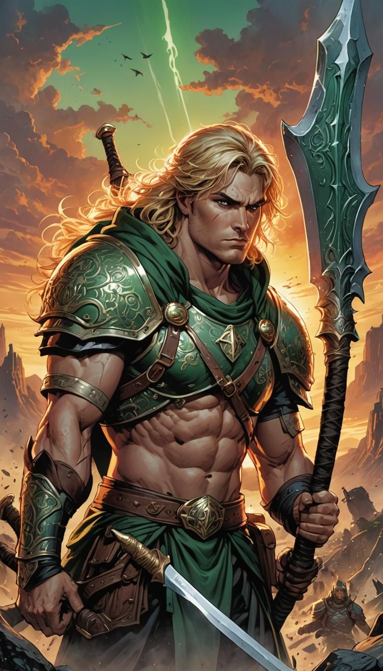 Sci-Fi Fantasy Warrior God in Comic Book Art