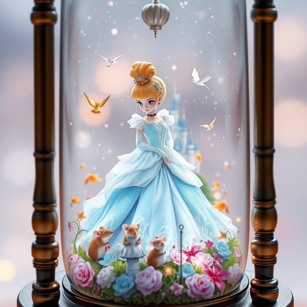 Cinderella in Hourglass: Dreamy Watercolor Anime Art