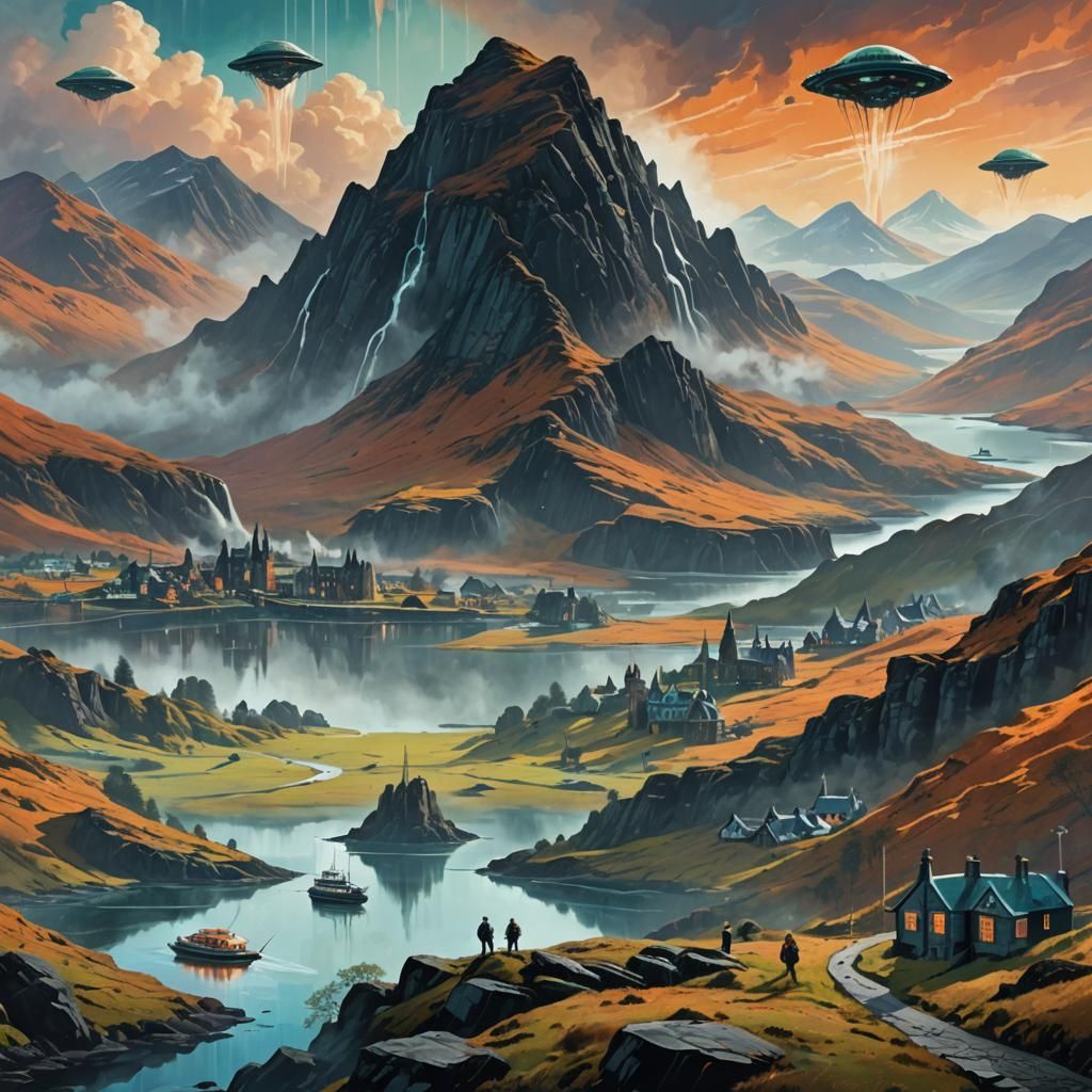 Aliens Holidaying in Scotland: Hyper-Realistic Sci-Fi Art