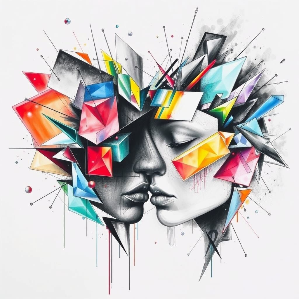 Harmonious Color Choreography in Geometric Charcoal Drawing