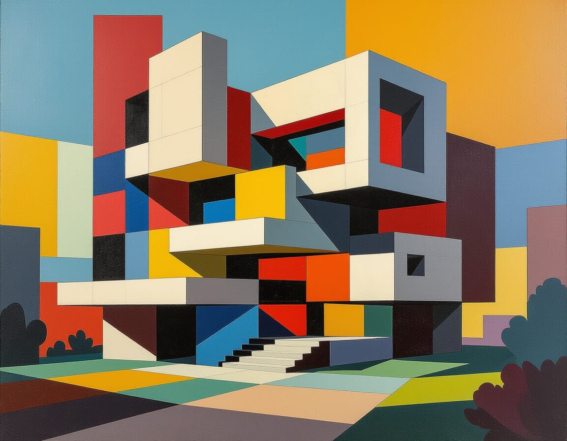Brutalist Architecture Meets Mondrian Abstraction