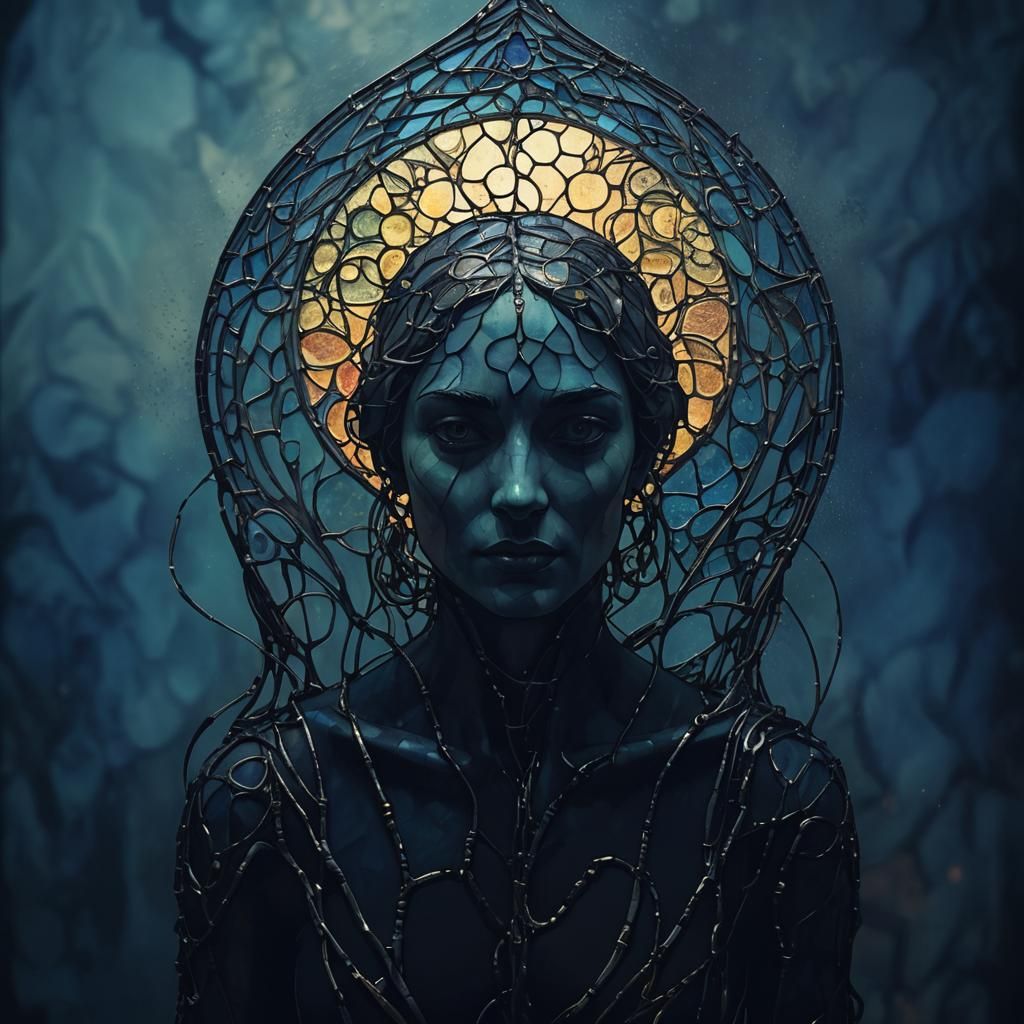 Art Brut Stained Glass Portrait of a Woman