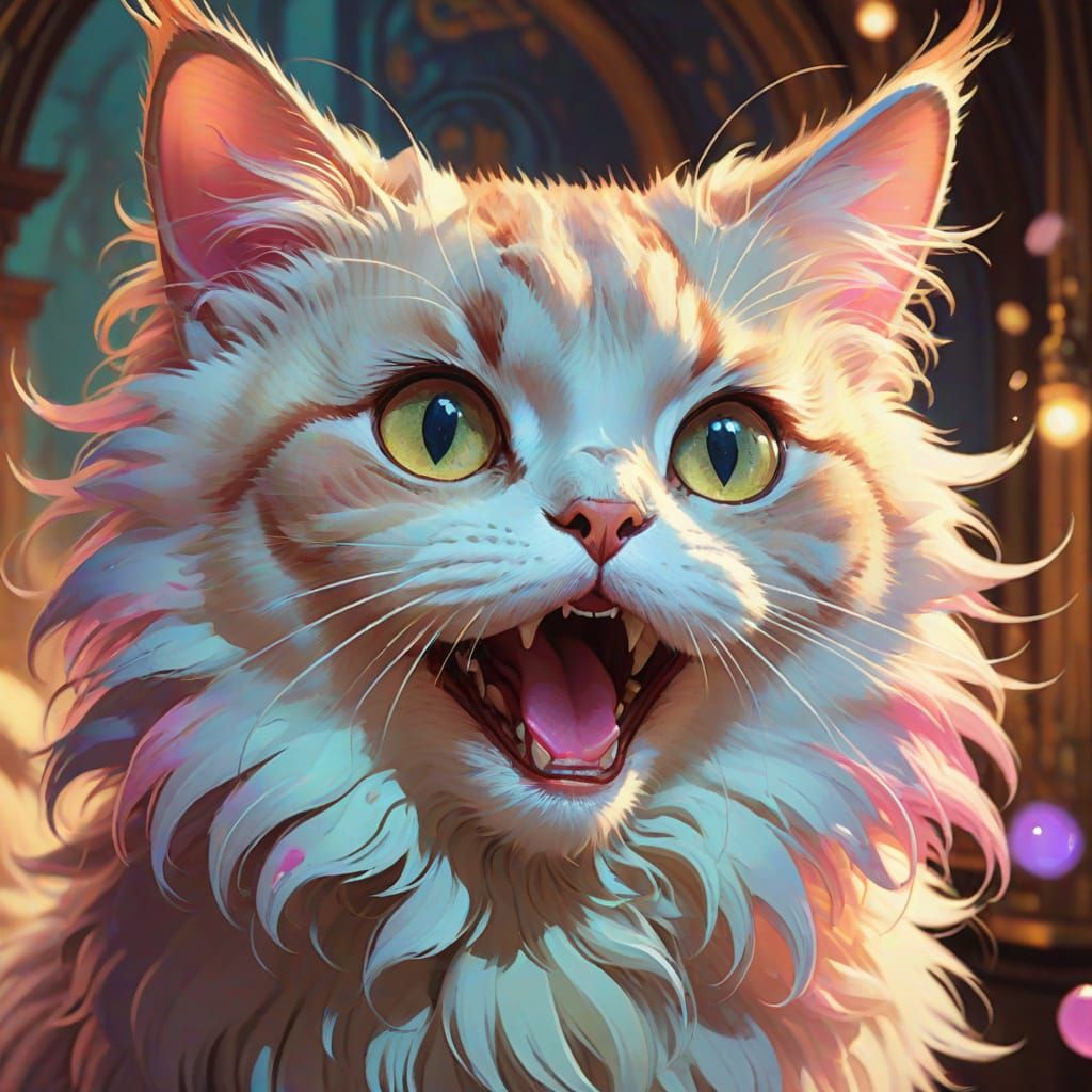 Fluffy Cat With Surprised Face and Vibrant Colors