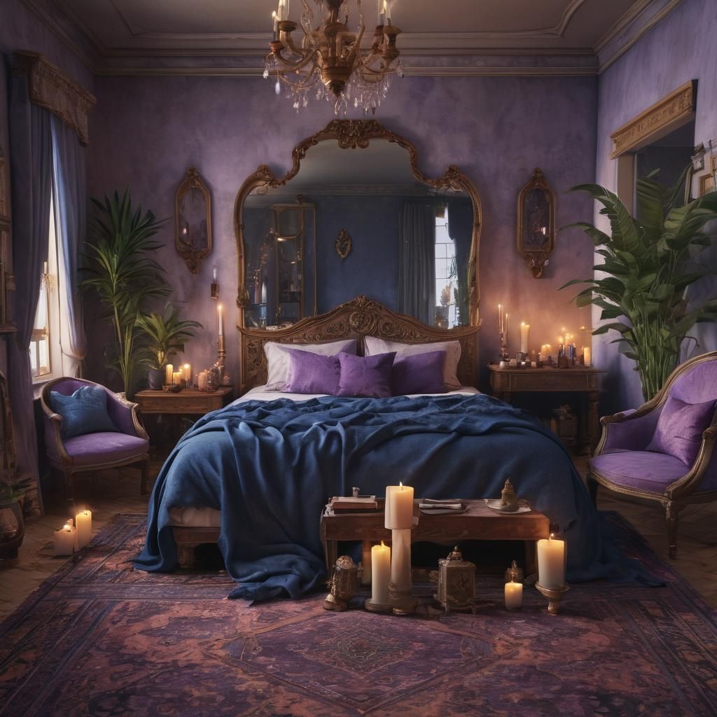 Cozy Mystical Bedroom with Eastern Carpet, Fantasy Art