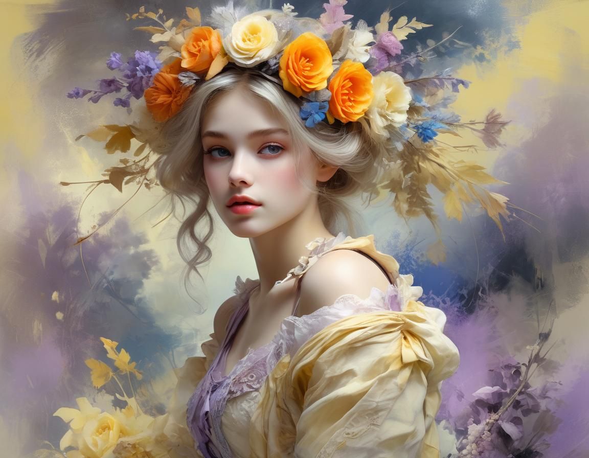 Beautiful woman among flowers